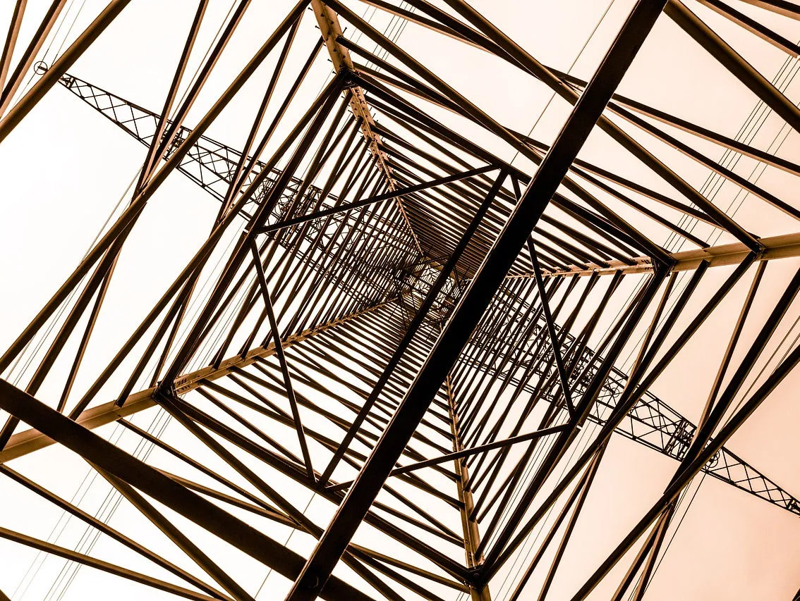 Industrial tower structure seen from below